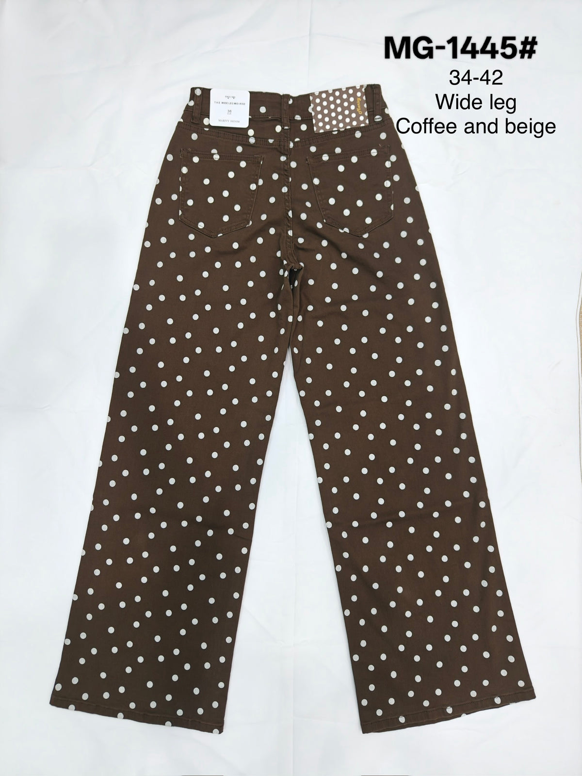 Jeansbroek Marina wide leg coffee/beige polka