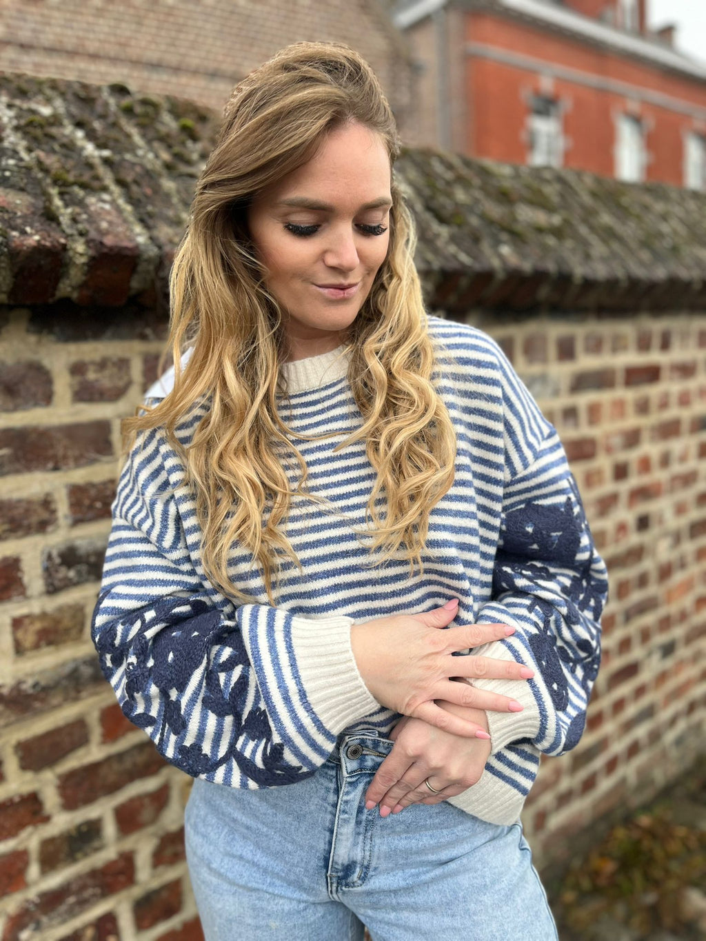 Pull Mila beige/blauw