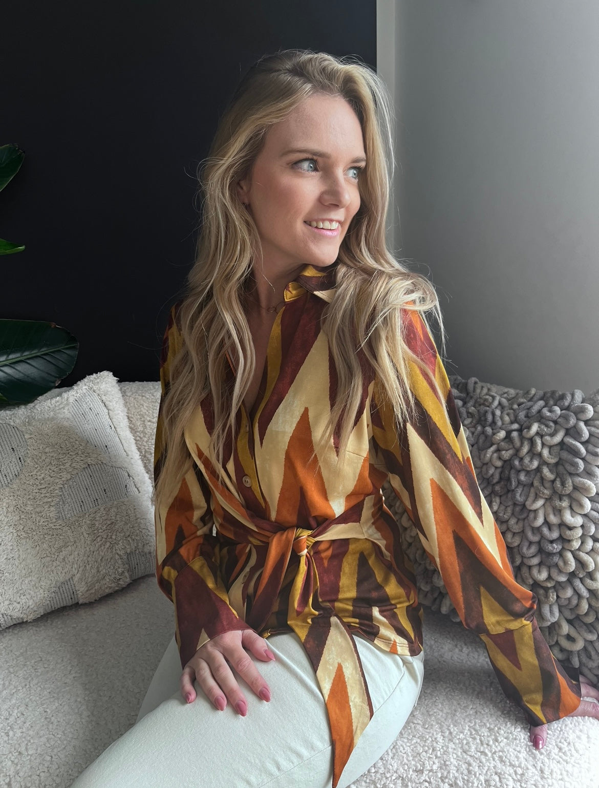 K-design - Blouse met print, knopen en vast striklint z320 p868