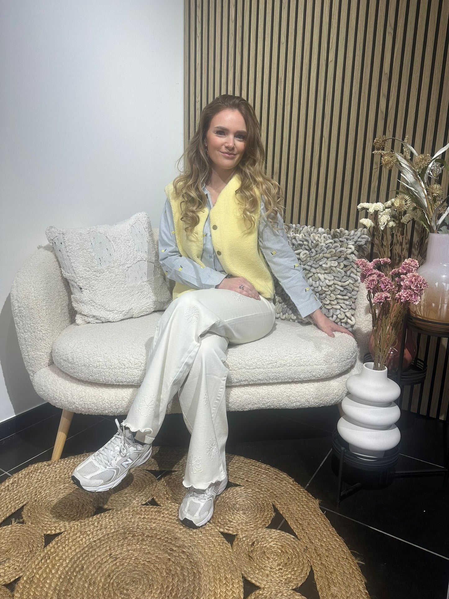 Jeansbroek Miss Bon nude met bloemenfantasie