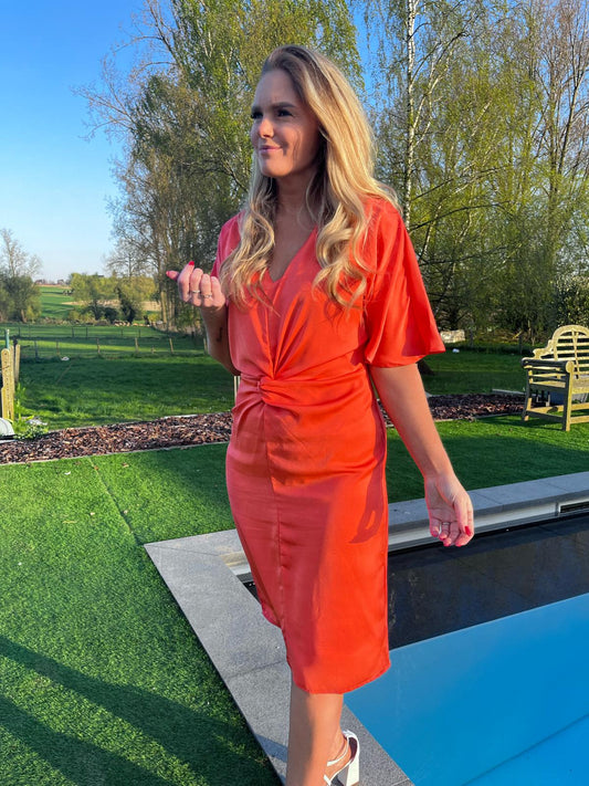 K-design - Mini Dress met V hals (A679Orangeade)