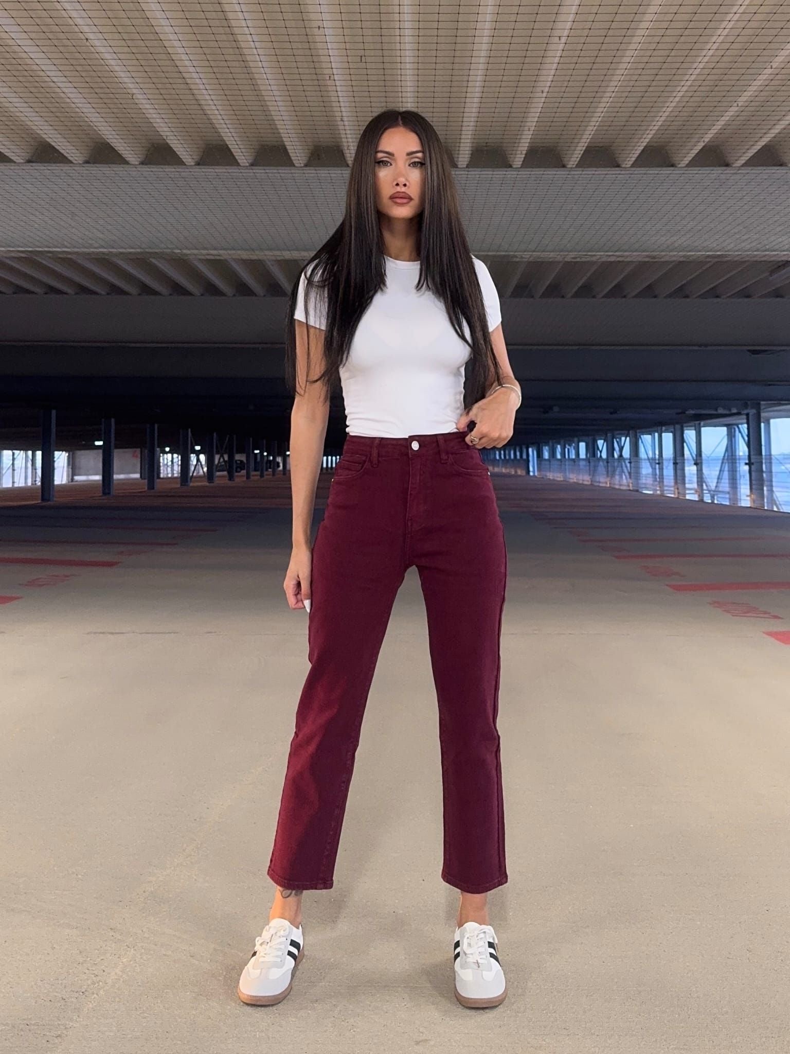 Jeansbroek Redial mom fit Bordeaux