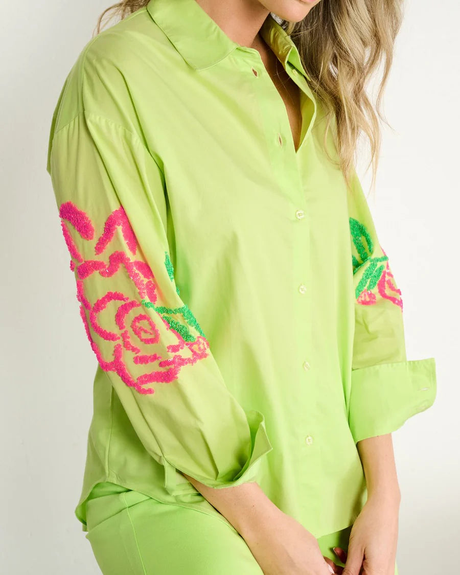 K-design - Oversized blouse met rozen (A750Sharp green)