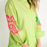 K-design - Oversized blouse met rozen (A750Sharp green)