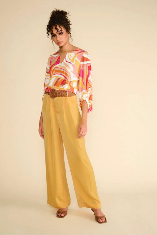 K-design - Wijde broek met plooien (A603Golden apricot)