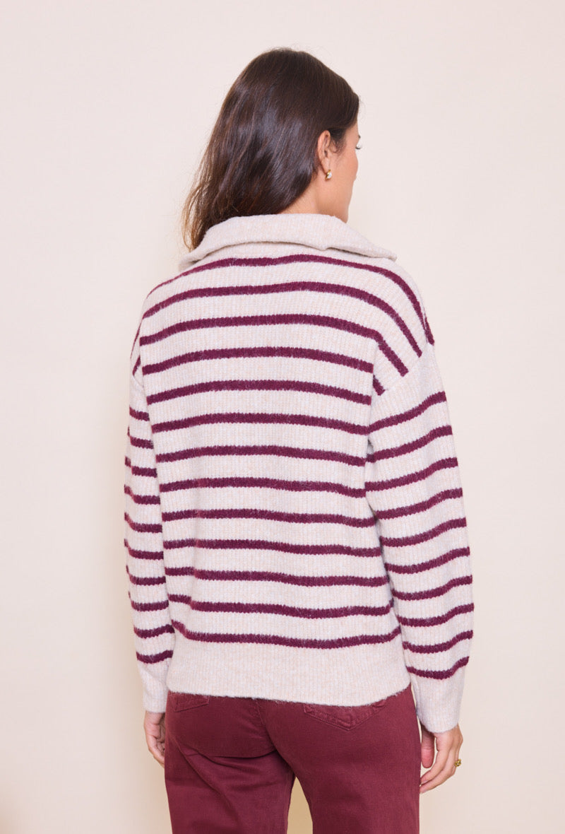 Pull Clara beige/bordeaux