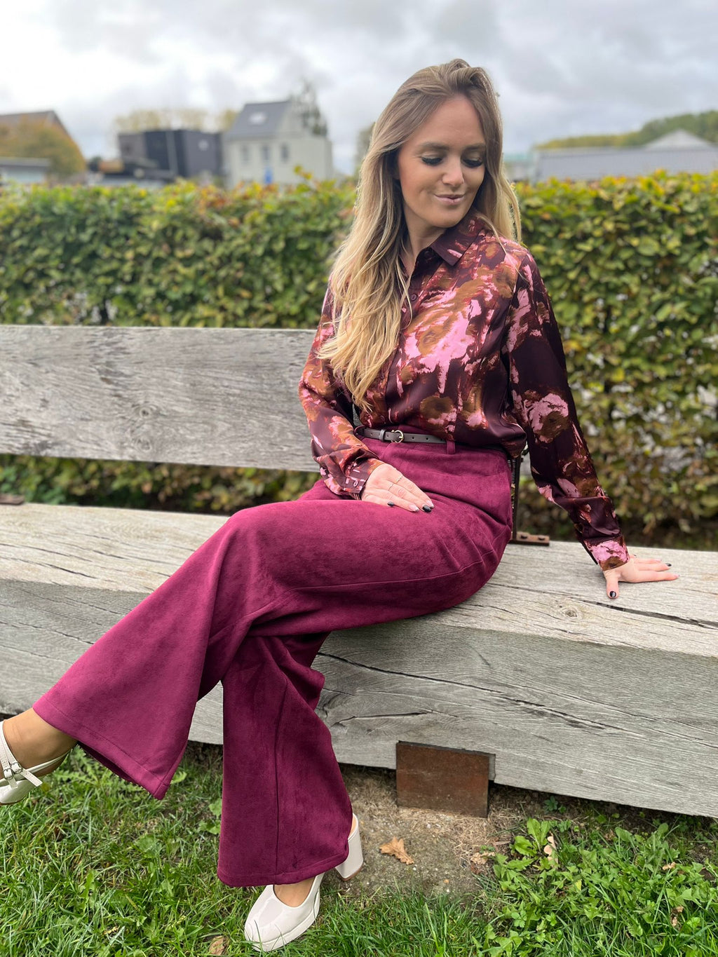 Broek Elli plum suède