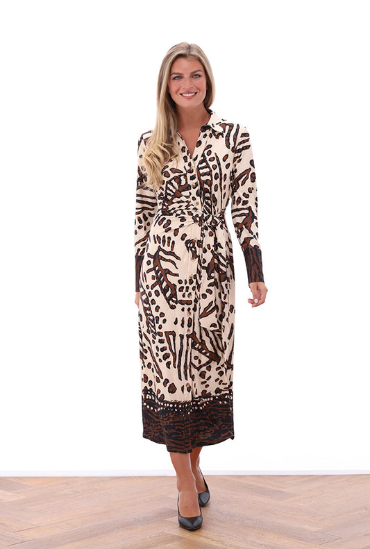 K-design - Maxi dress met print, knopen en vast striklint.Z122 P821