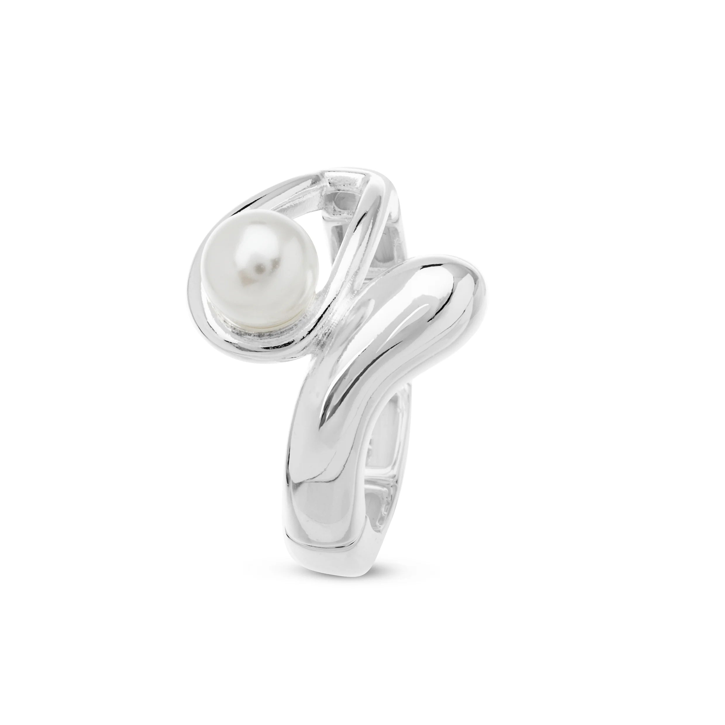 BE jewels Elastische ring zilverkleur met parel 372