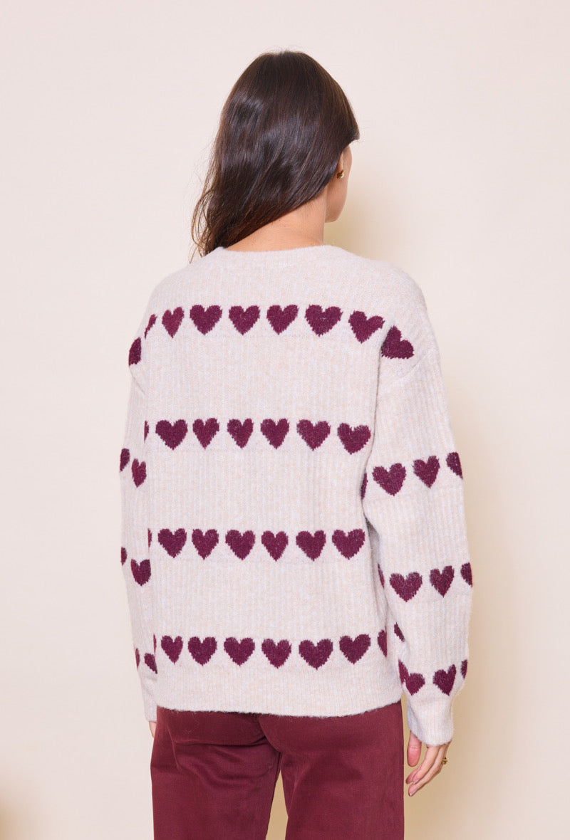 Pull Clara taupe/bordeaux