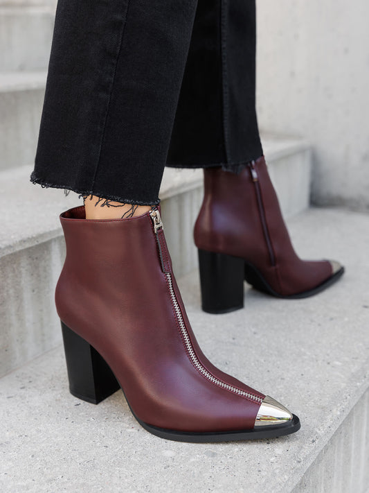 Bottine met hak wijnkleur