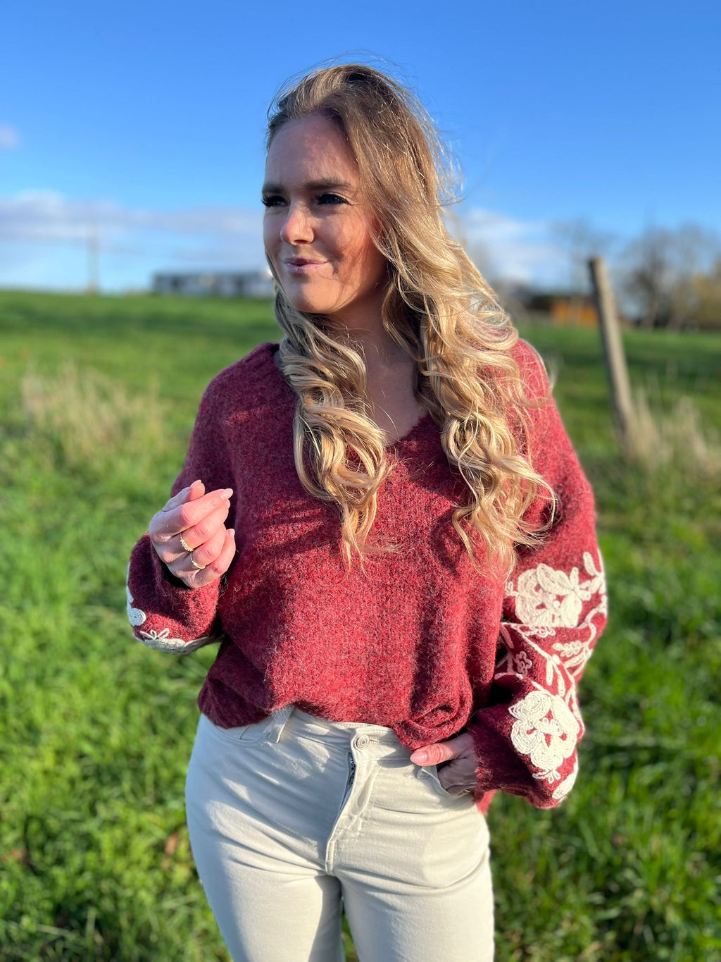 Pull Love Bordeaux/beige