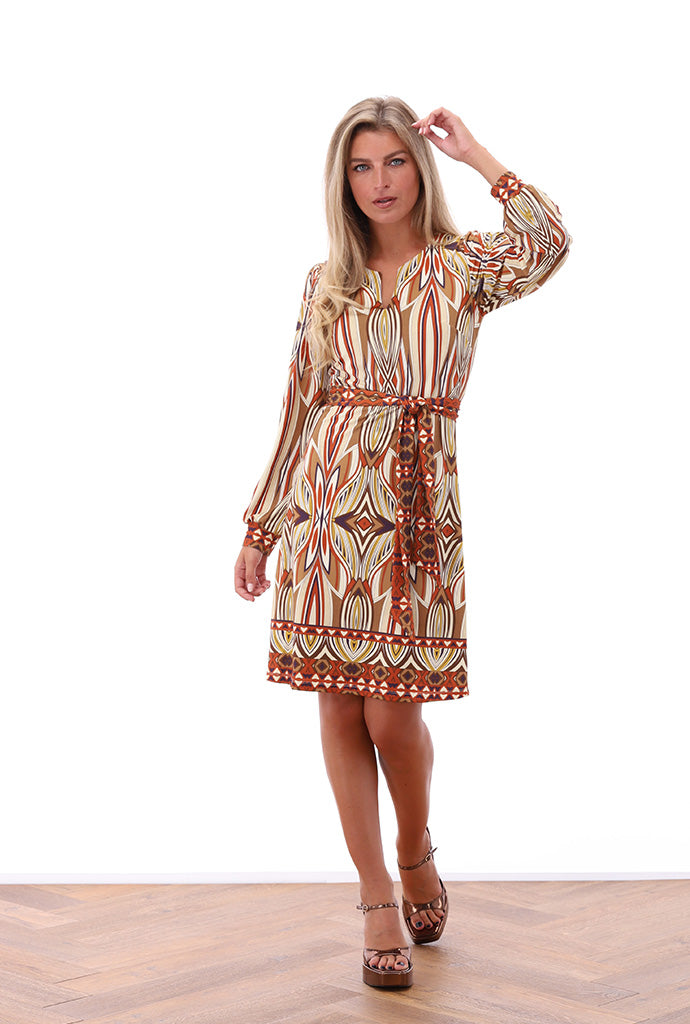 K-design - Mini dress met print en stoffen riem.Z201 P844