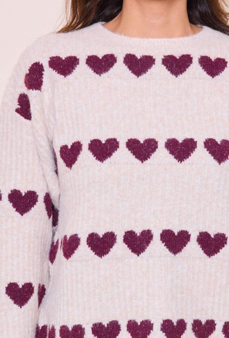 Pull Clara taupe/bordeaux