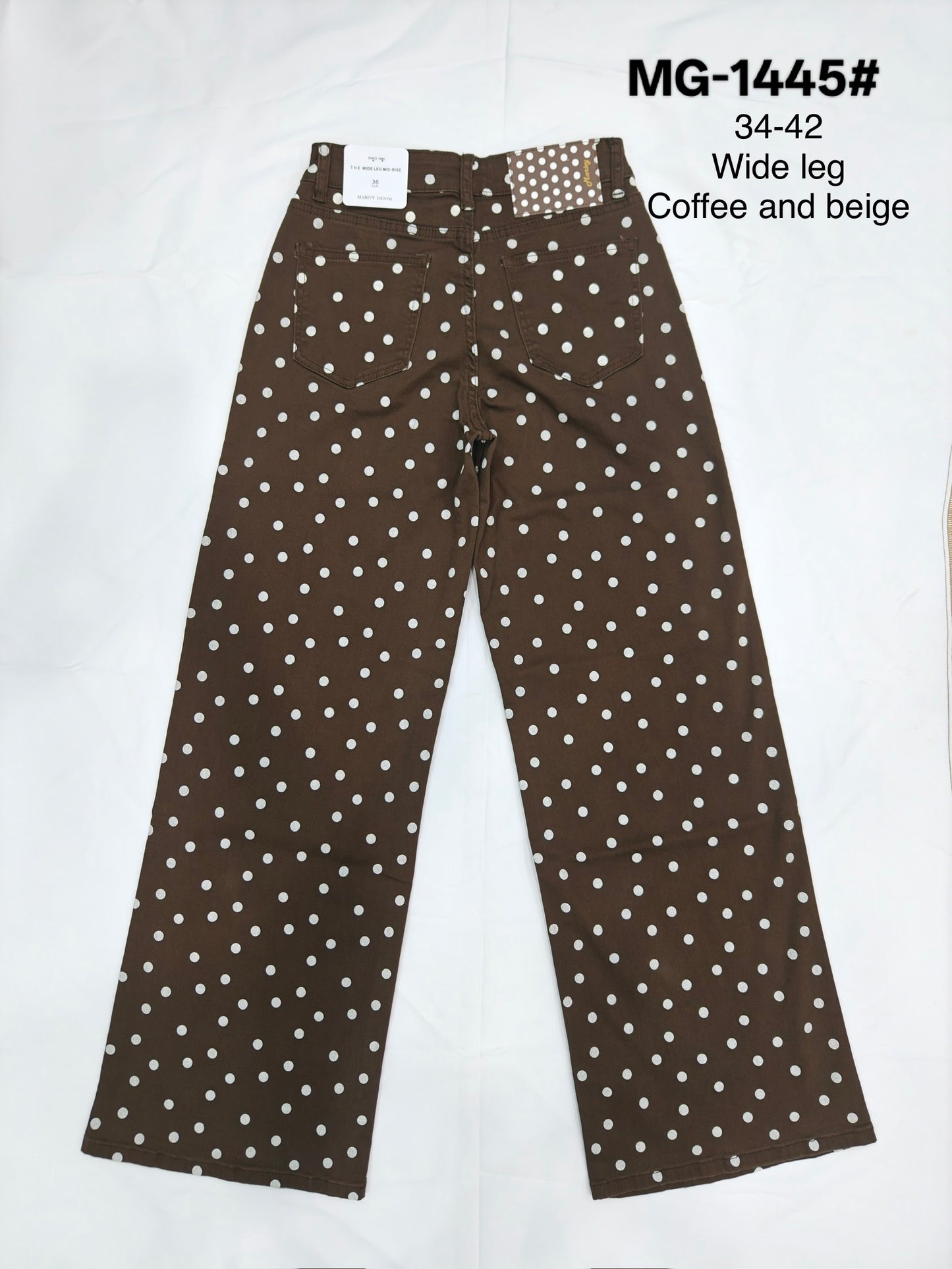 Jeansbroek Marina wide leg coffee/beige polka