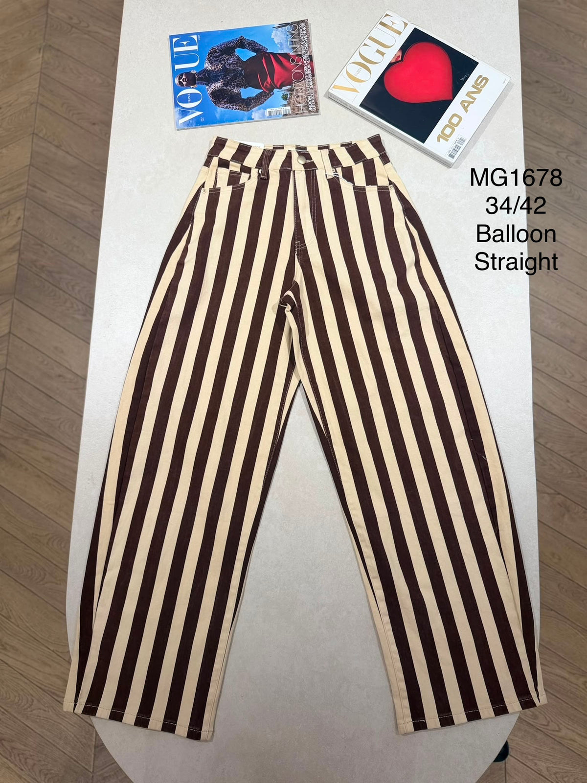 Jeansbroek Marina balloon fit choco/beige