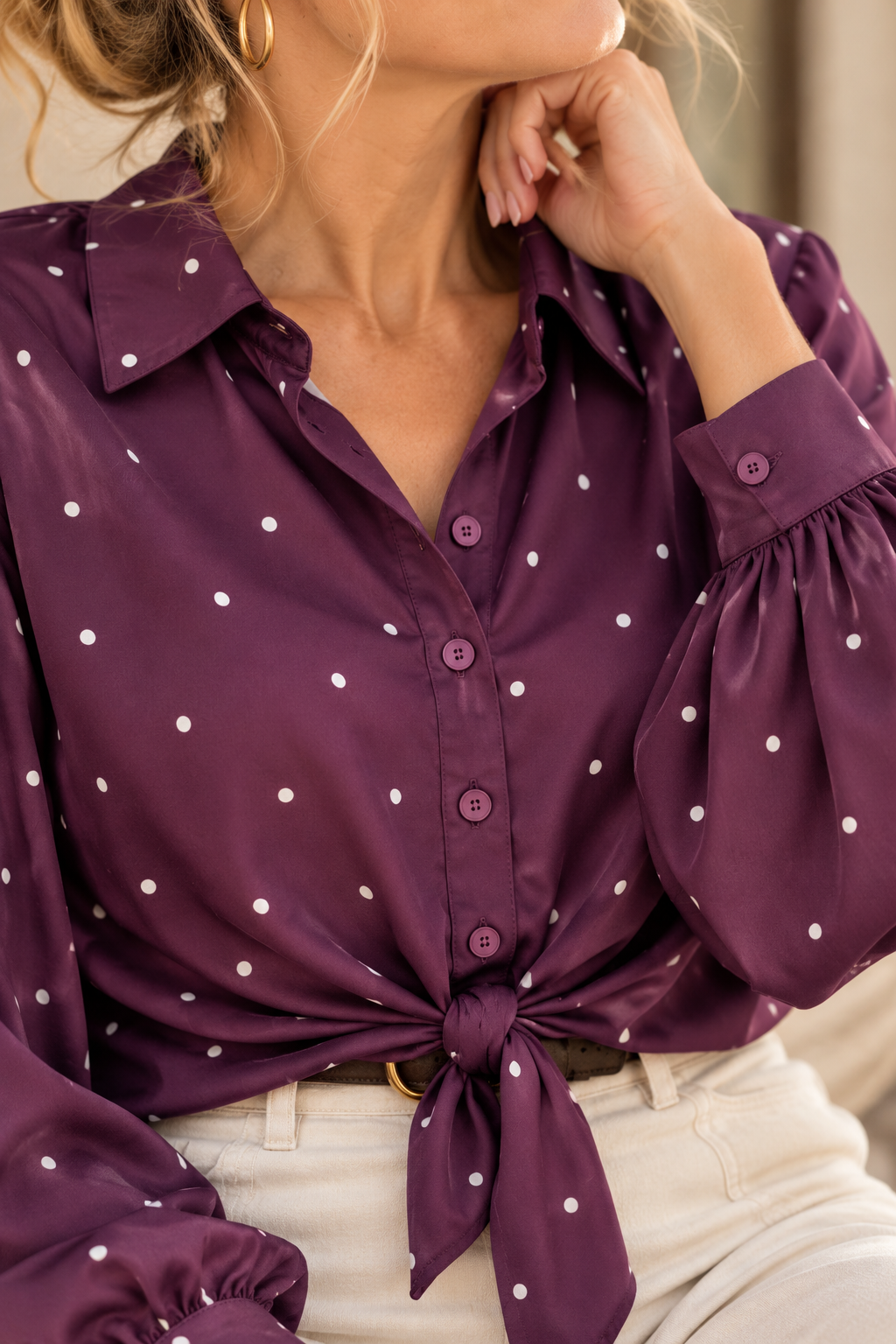 Polkadot knoopblouse Elli Plum