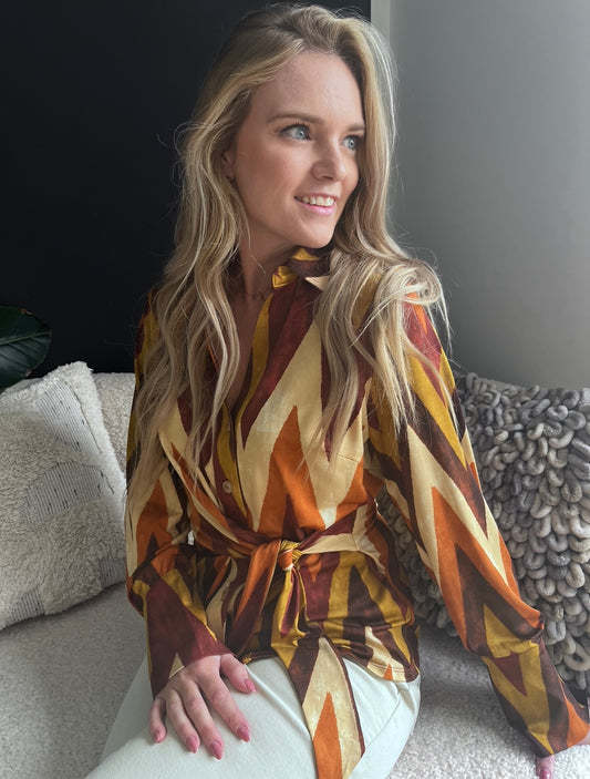 K-design - Blouse met print, knopen en vast striklint z320 p868