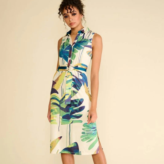 K-design - Mouwloze midi dress met print en stoffen riem (A321P960)