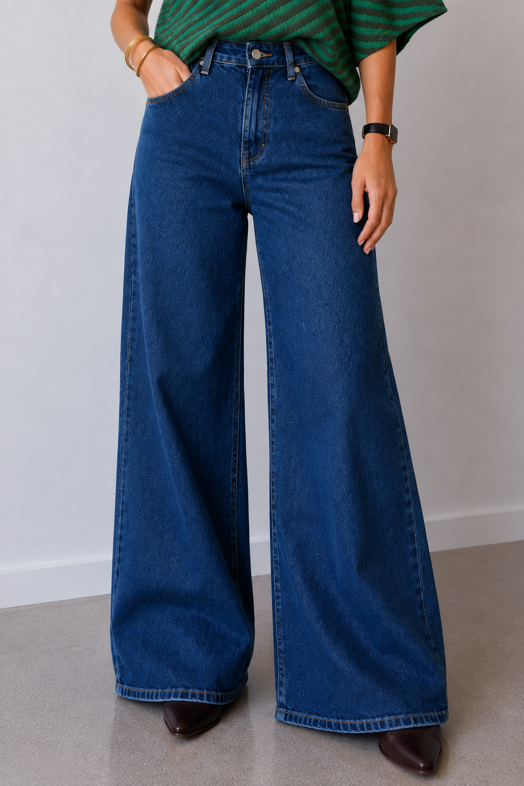 Jeansbroek Redial wide leg donker blauw 3203