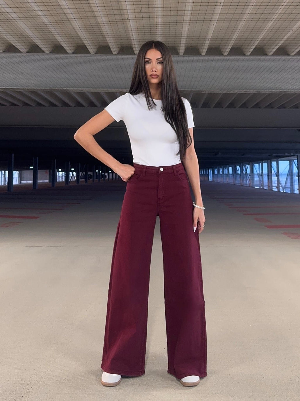 Jeansbroek Redial Bordeaux wide leg stretch