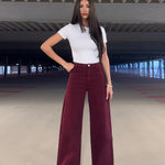 Jeansbroek Redial Bordeaux wide leg stretch