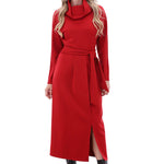 K-Design - Maxi jurk met rolkraag en stoffen riem (B632)