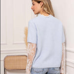 Pull Kimberly blauw met kanten mouwen