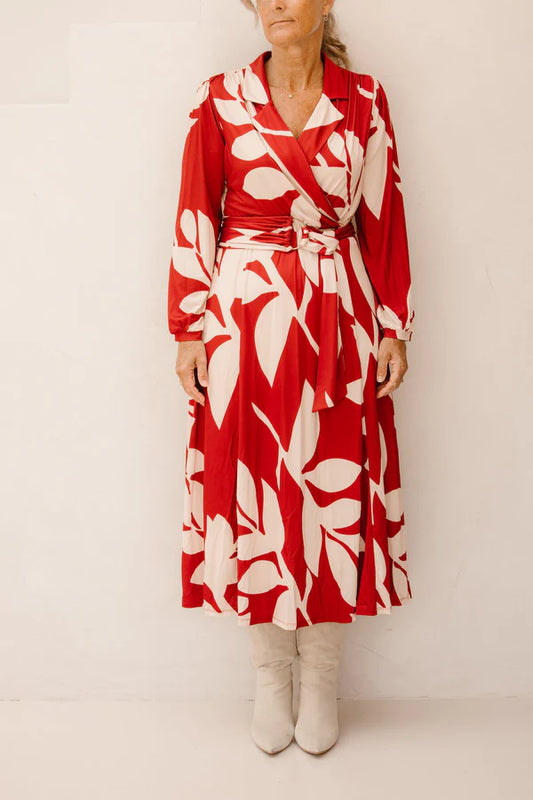 K-Design - Maxi crossover jurk met design en stoffen riem (B118)