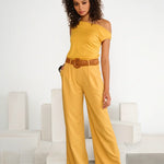 K-design - Off shoulder jumpsuit met bijpassende riem (A608Golden apricot)