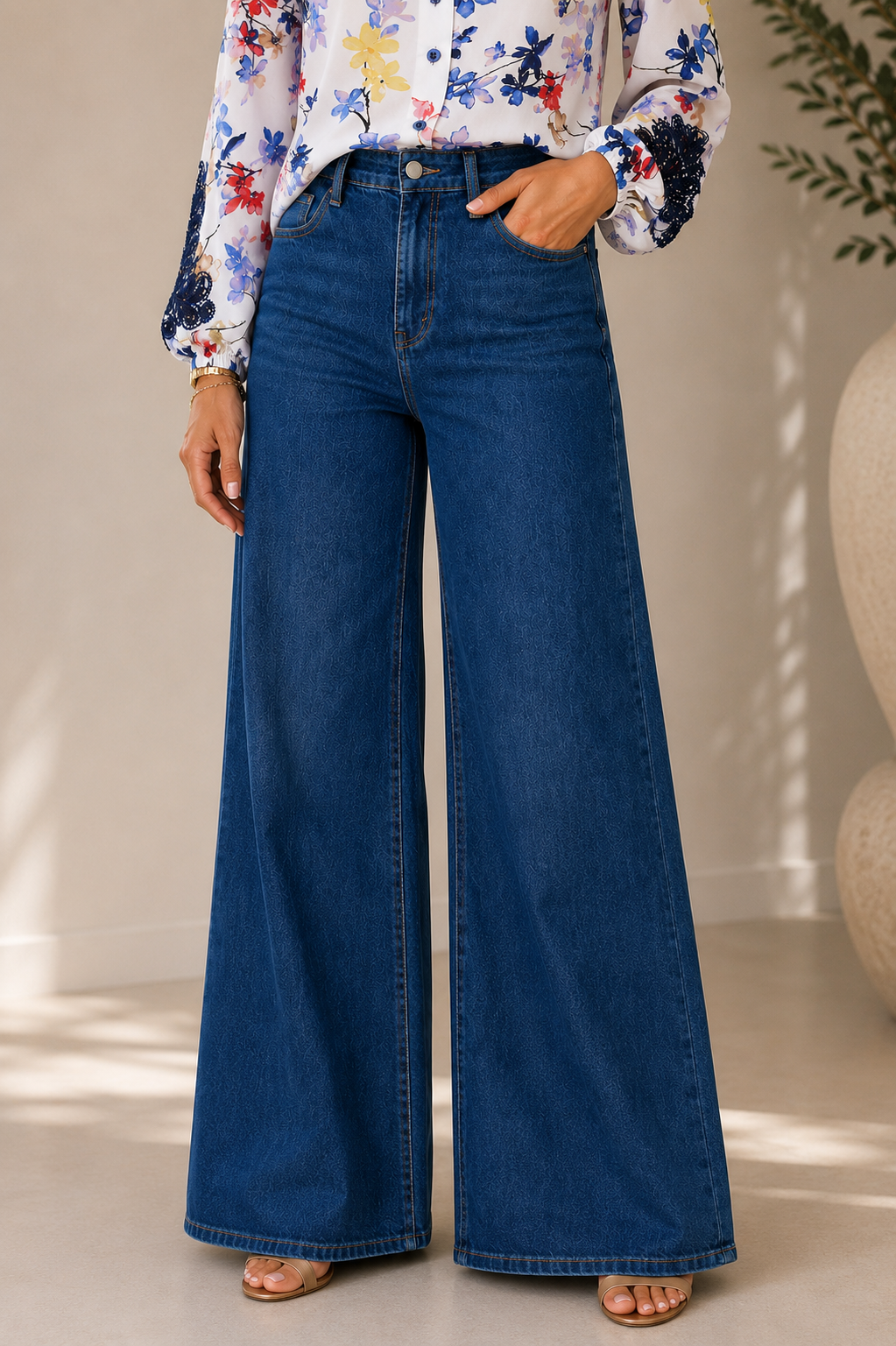 Jeansbroek Redial wide leg donker blauw 3203