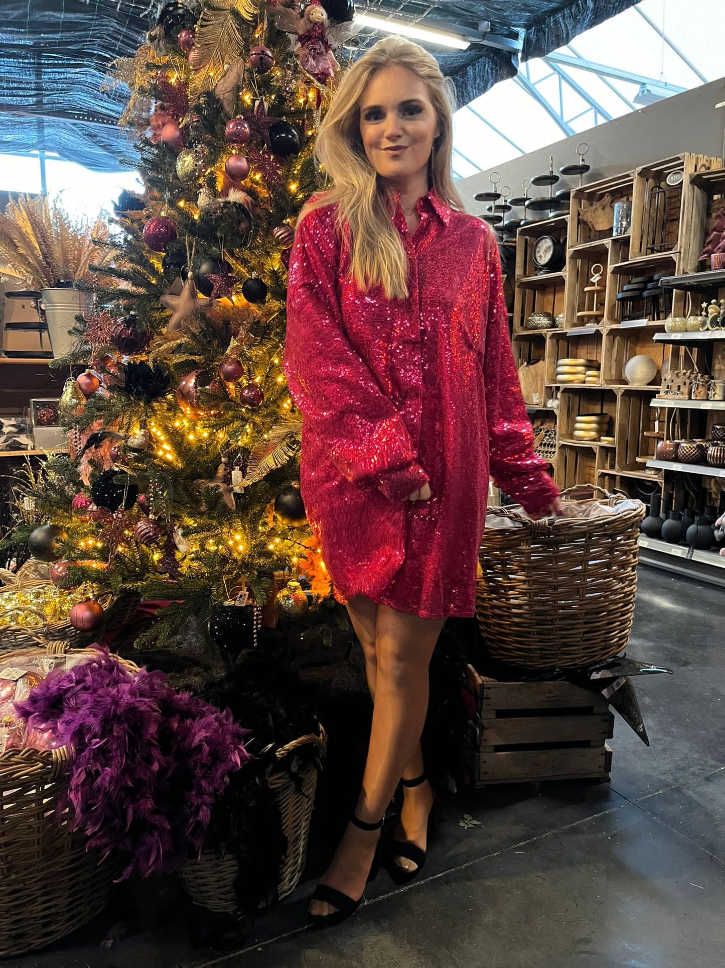 Kleedje Roos glitter fushia