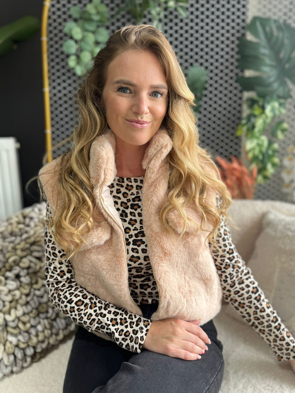Vestje Evene beige bont