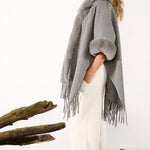 K-Design - Poncho met bont-look boorden (B910)