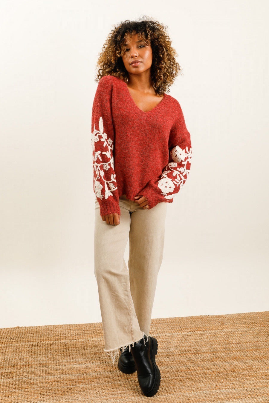 Pull Love Bordeaux/beige