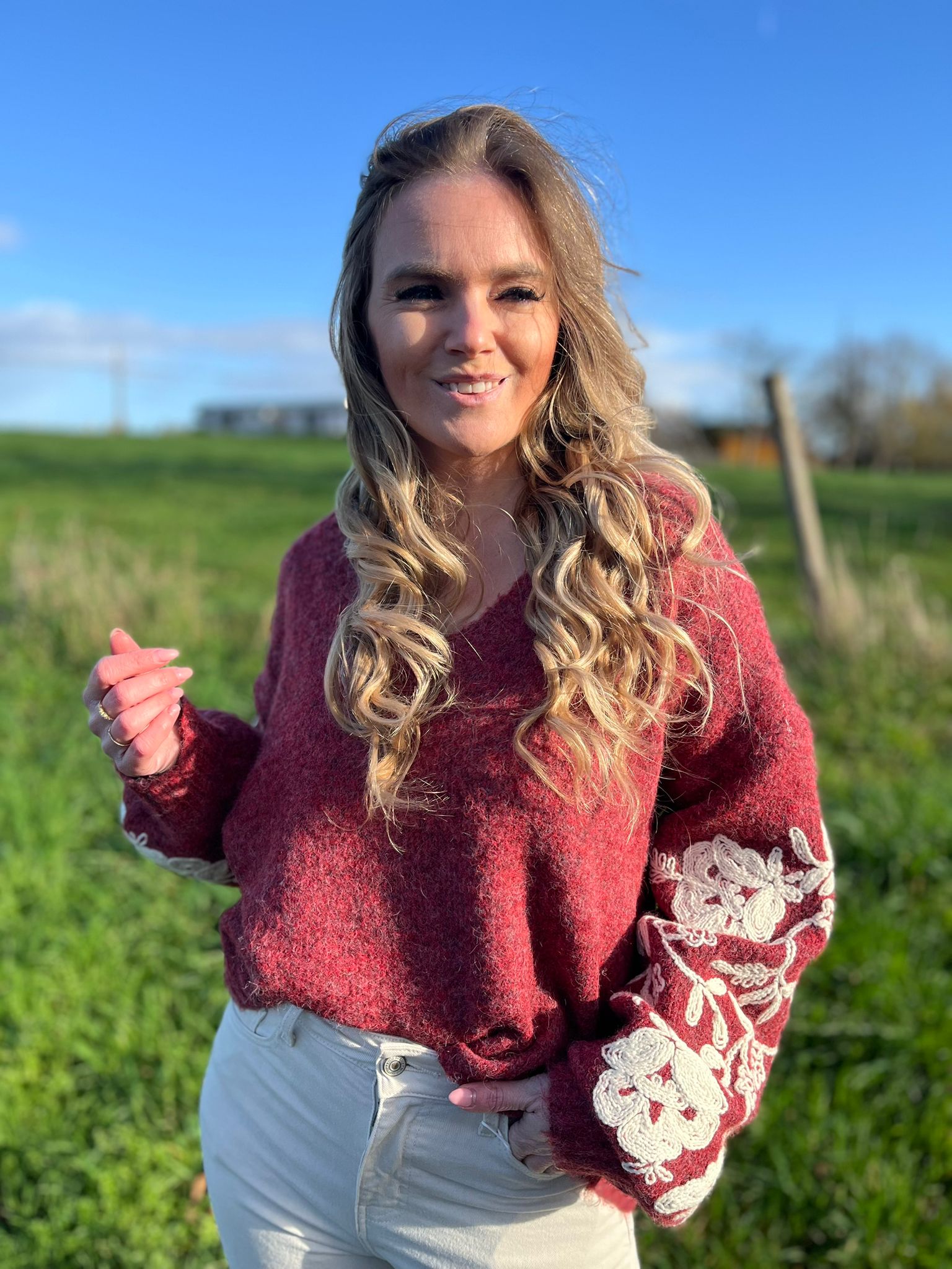 Pull Love Bordeaux/beige