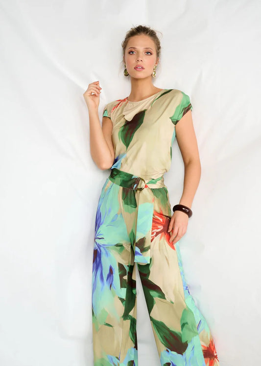 K-design - Jumpsuit met print en stoffen riem (A323P955)