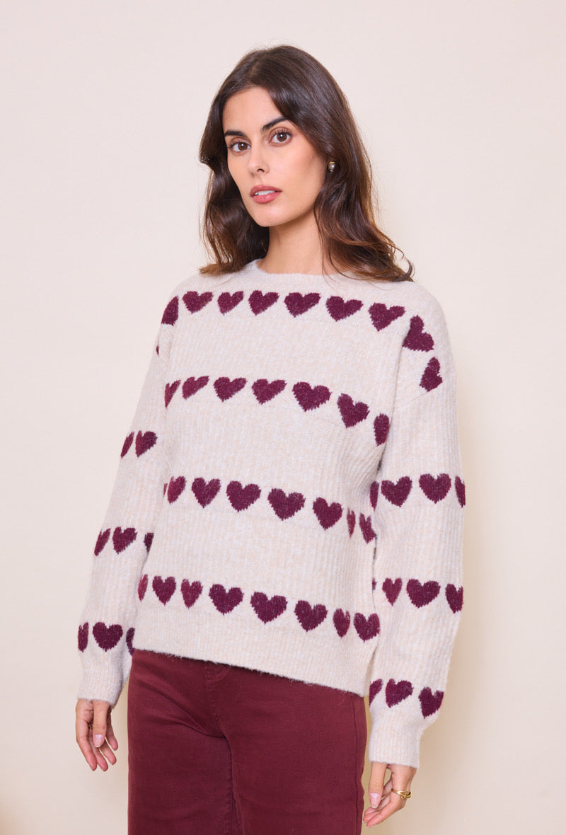 Pull Clara taupe/bordeaux