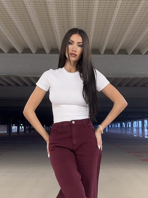 Jeansbroek Redial Bordeaux wide leg stretch