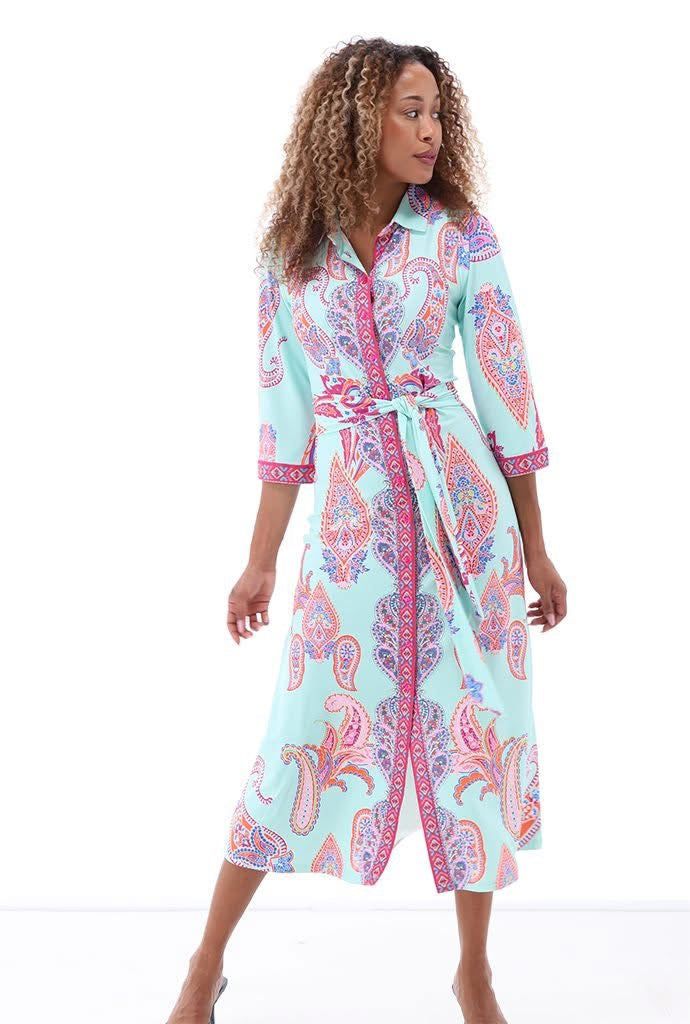 K-design - Maxi polo dress met print, knopen en stoffen riem (A404P967)