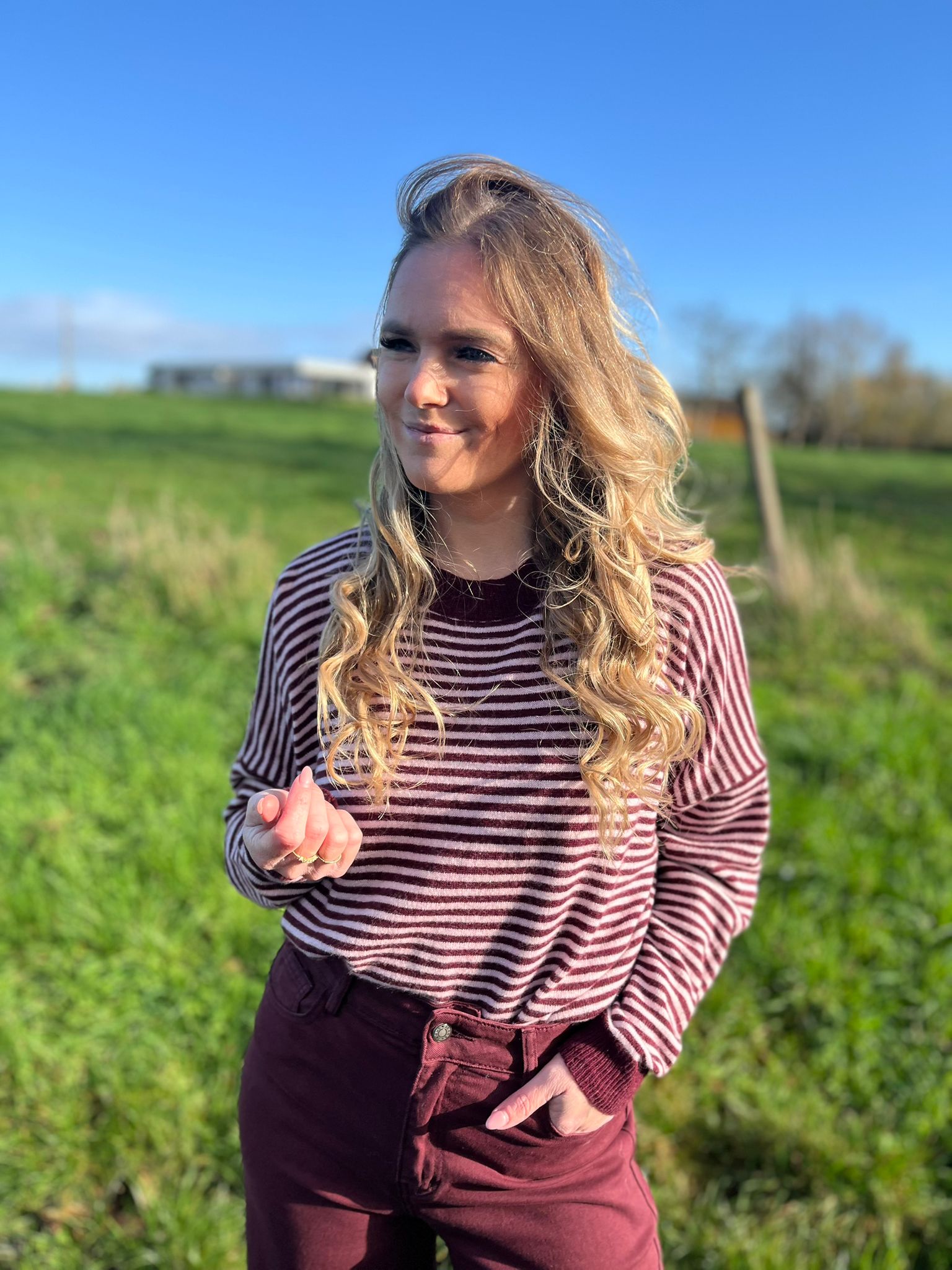 Pull L Bordeaux gestreept