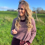 Pull L Bordeaux gestreept