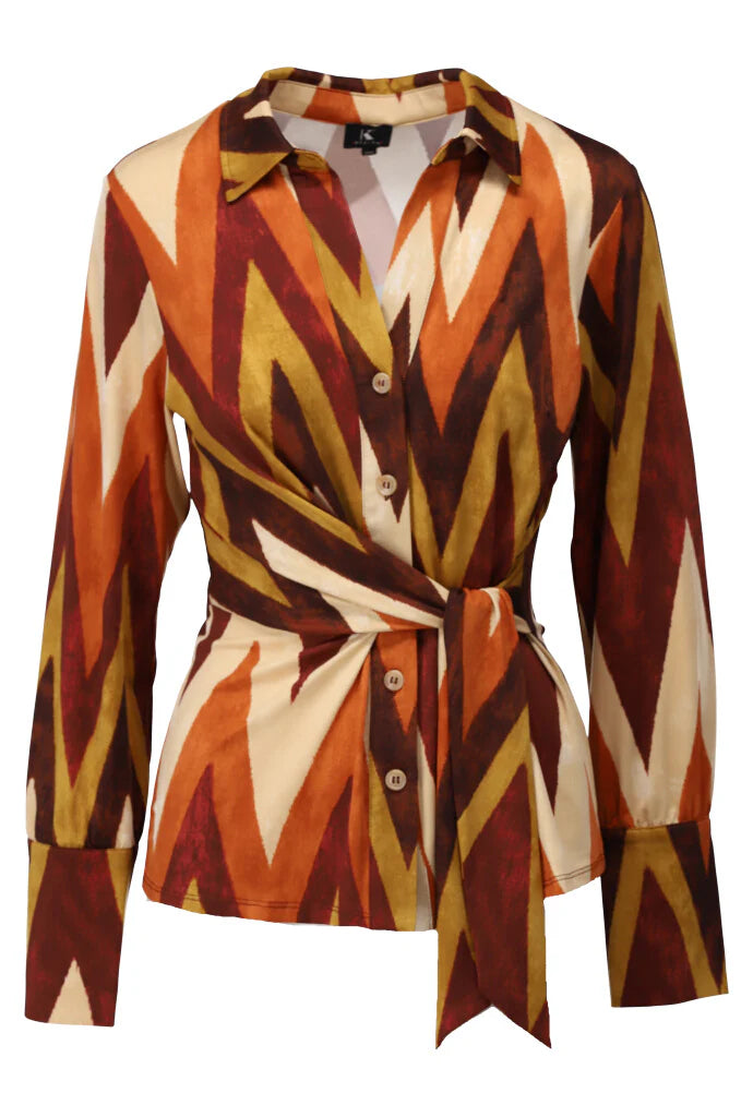 K-design - Blouse met print, knopen en vast striklint z320 p868