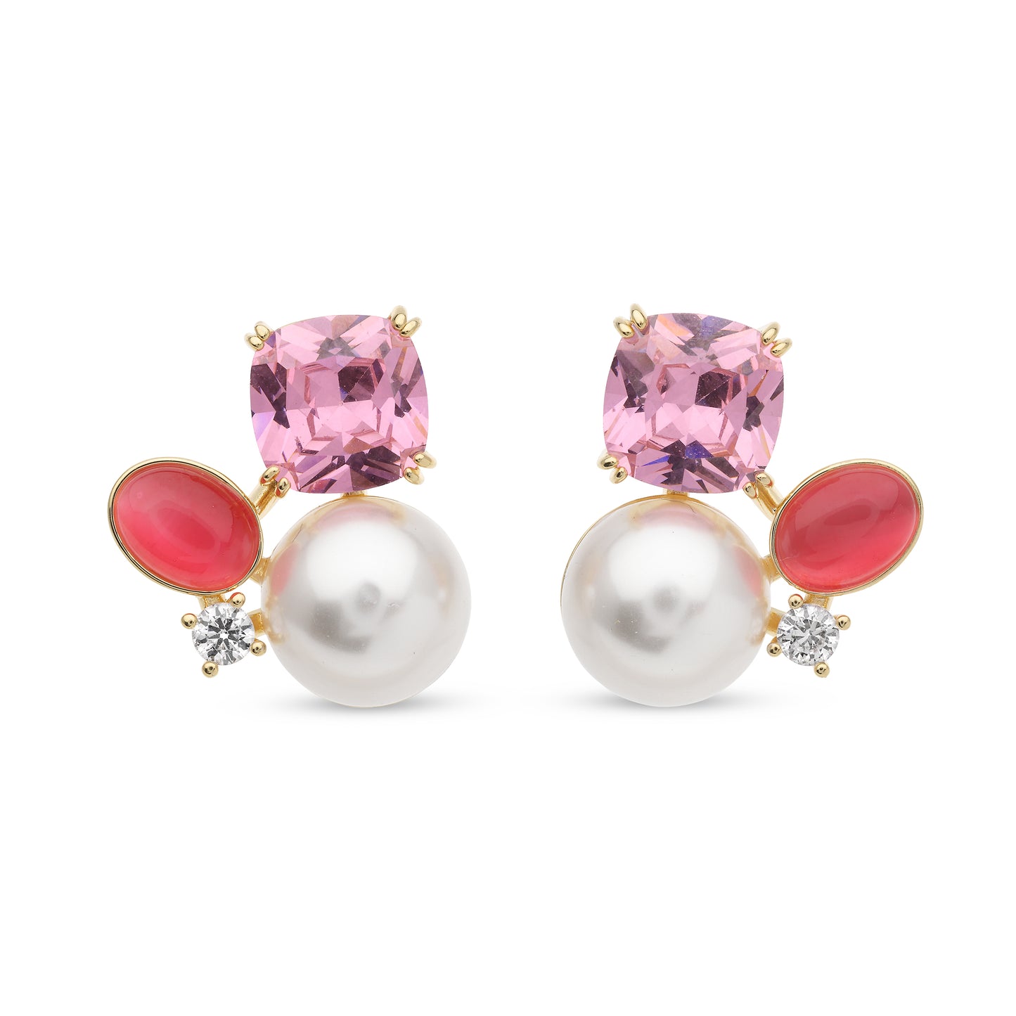 BE Oorbellen roze met witte parel 224