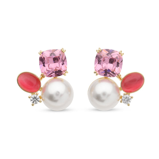 BE Oorbellen roze met witte parel 224