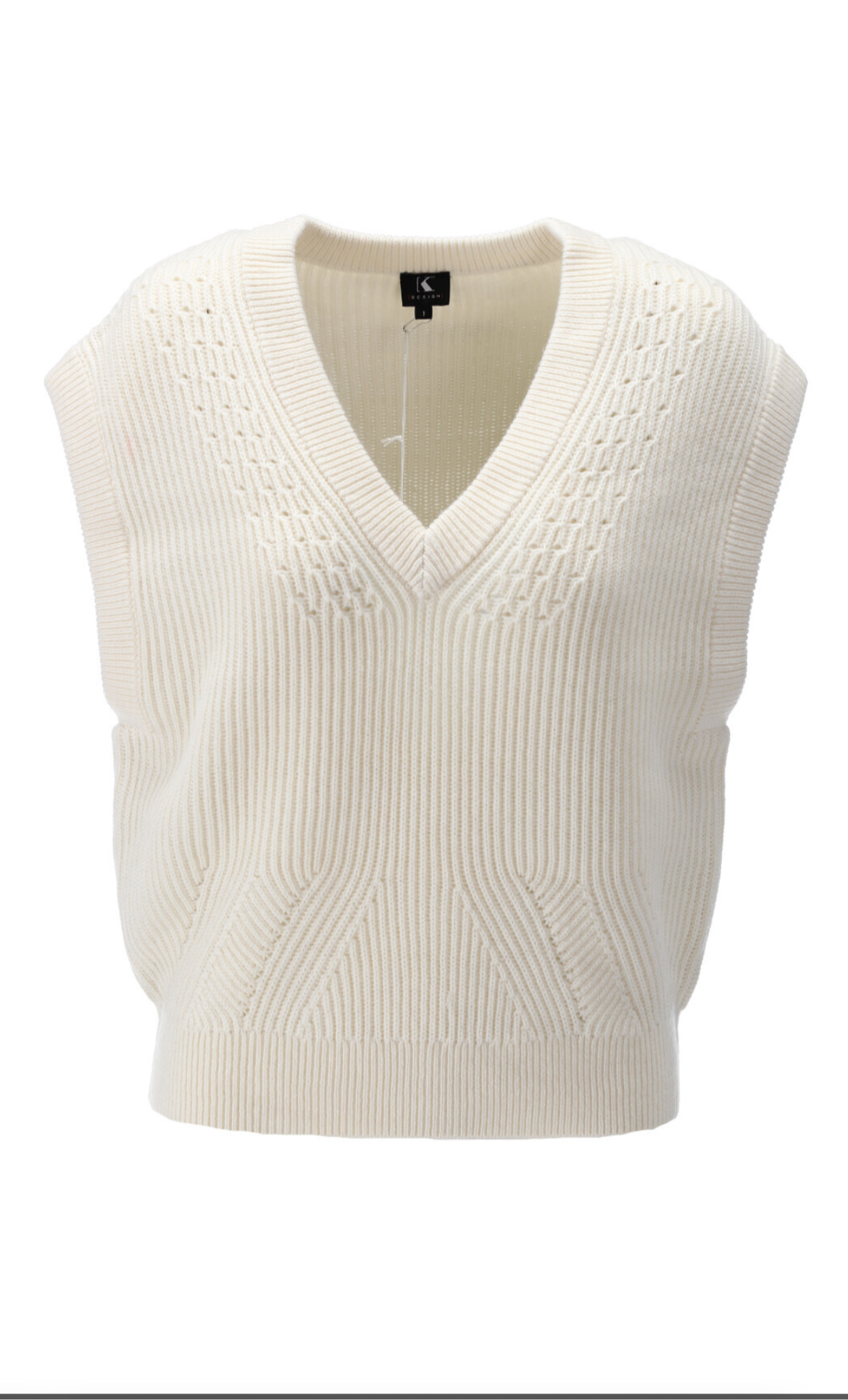 K-Design Spencer V-hals met rib Ecru-009 V813