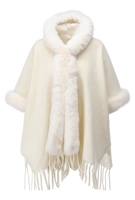 Design - Poncho met bont-look boorden (B910