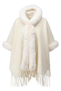 Design - Poncho met bont-look boorden (B910