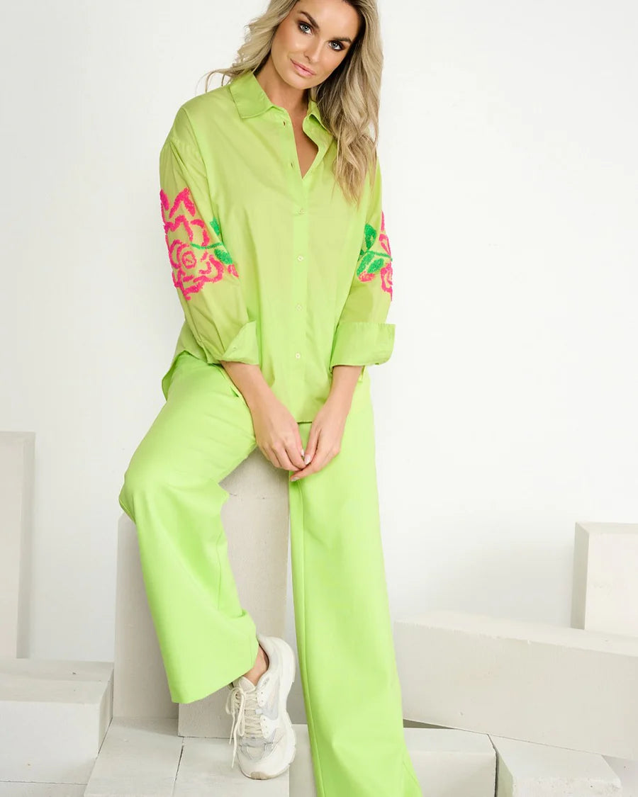 K-design - Oversized blouse met rozen (A750Sharp green)