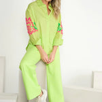 K-design - Oversized blouse met rozen (A750Sharp green)